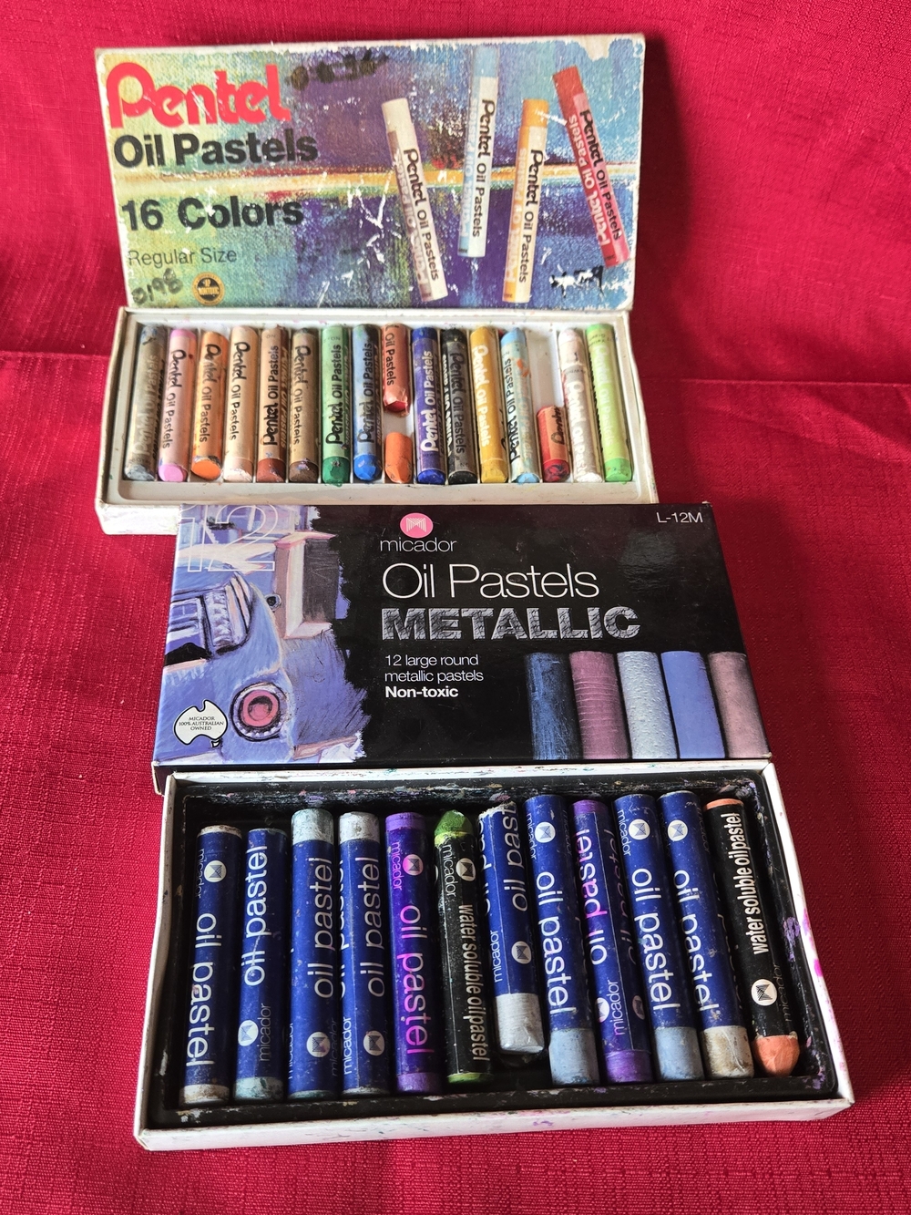 Vintage Pentel Set & Micador Oil Pastels Set - Multicolor